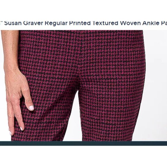Susan Graver Regular Printed Textured Woven Ankle Pants Wine/Black Reg 6 A610548 - Picture 2 of 2